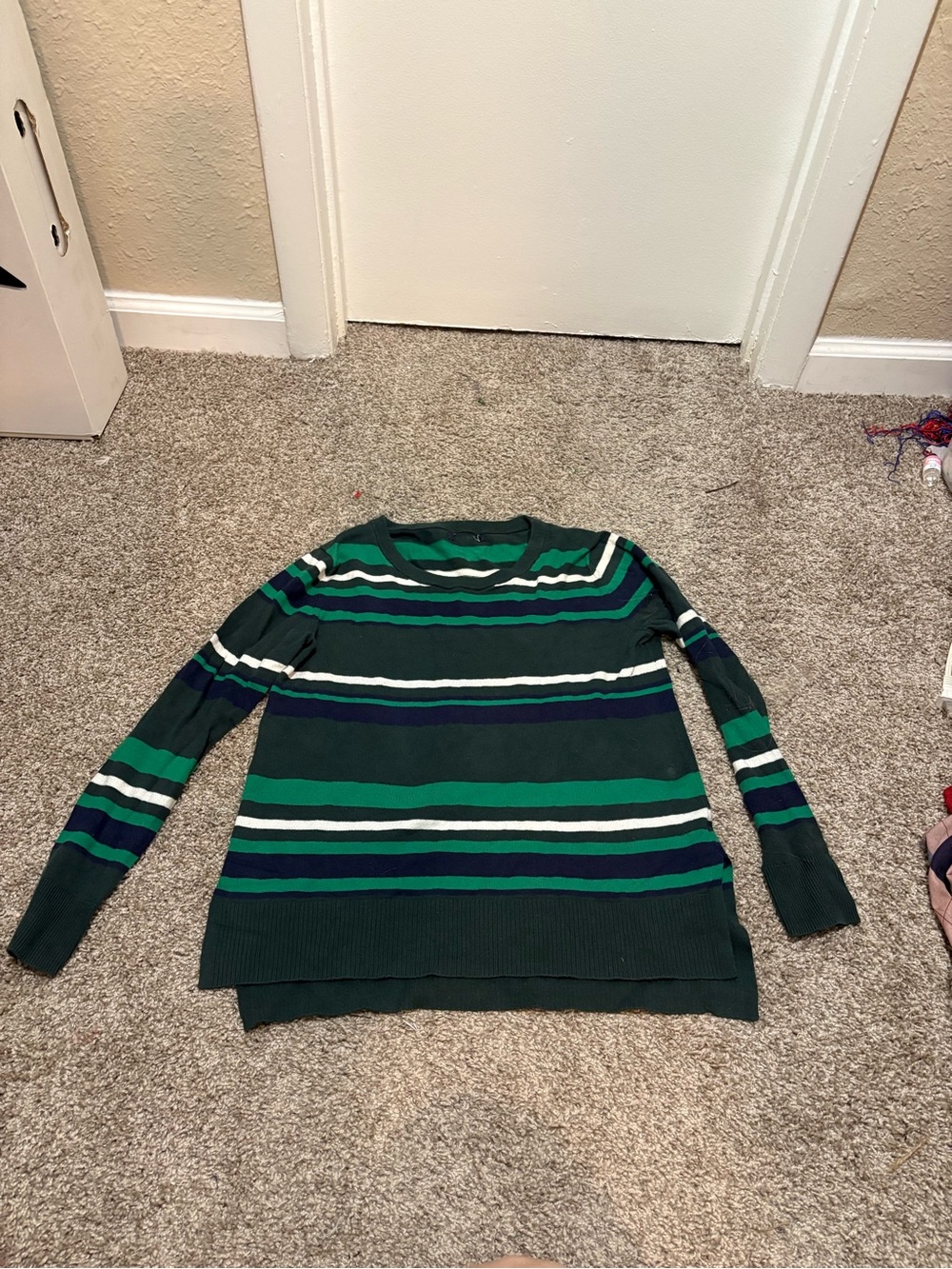 Striped Crewneck Sweater - Green/Navy